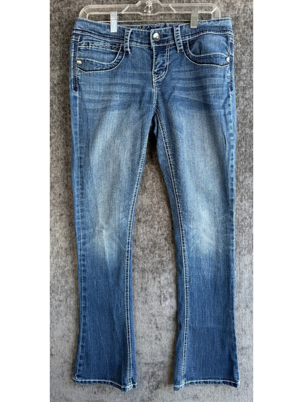 Seven7 Rocker Slim Jeans Womens 6 Blue Denim Thick Stitch Contrast Rhinestone